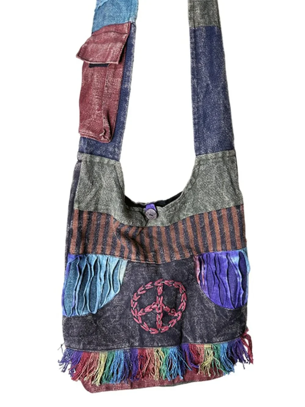 ✌️ NWT Boho Patchwork Fringed Monk Peace Bag Nepal ✌️